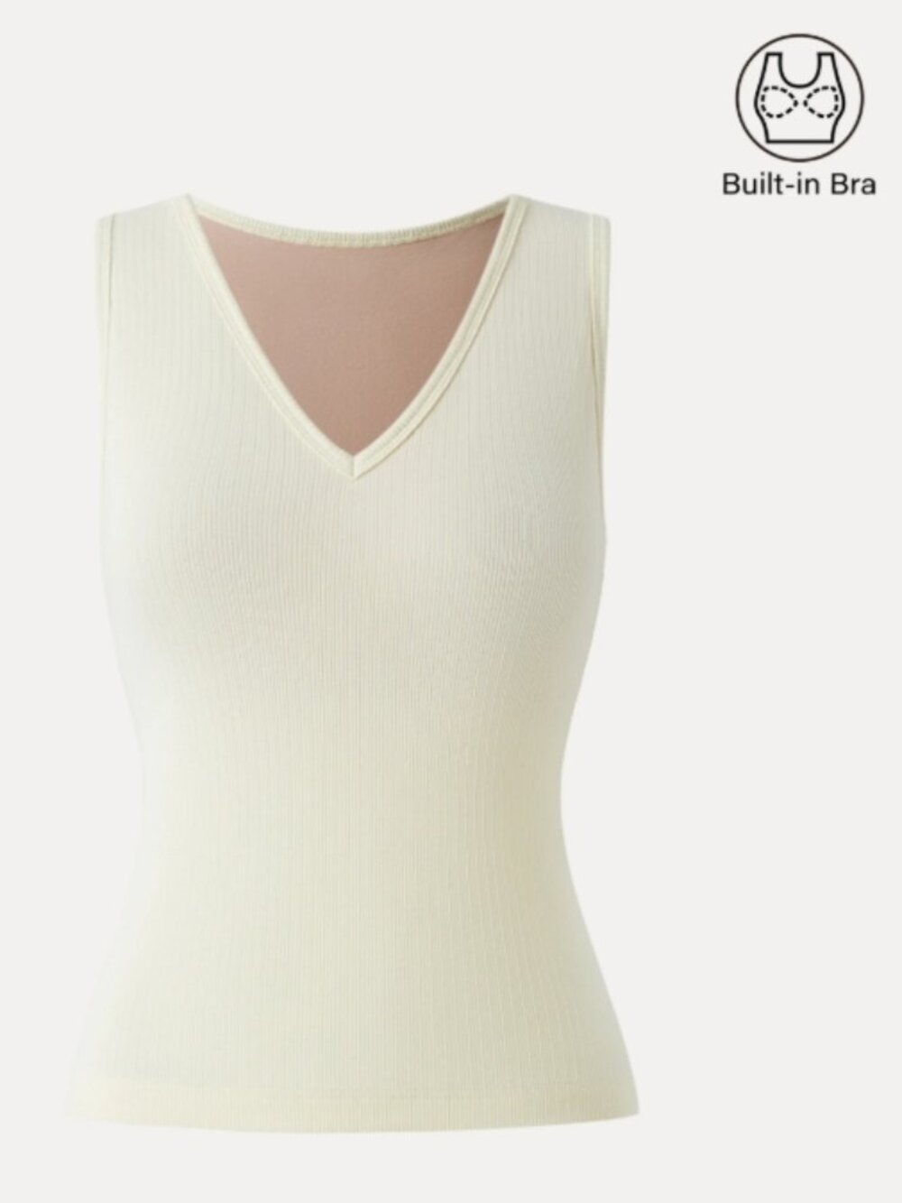 Stretch Cotton Pointelle V-neck Sleeveless Bra Tank - Butter Cream